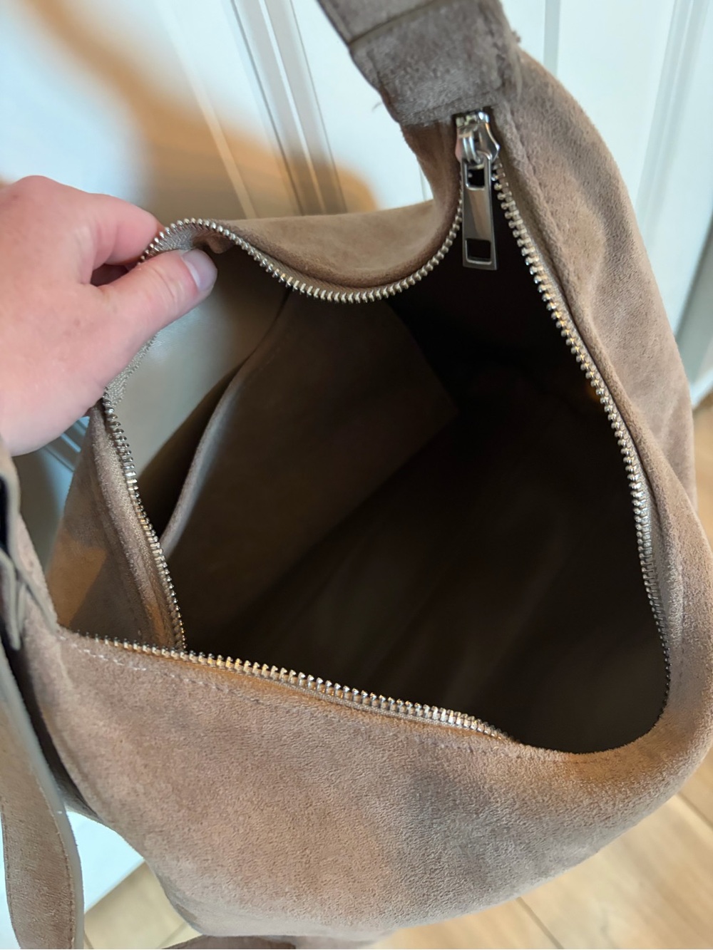 Oversized Faux Suede Hobo Bag Taupe Brown Slouchy Shoulder Bag- Old Navy - Picture 6 of 9